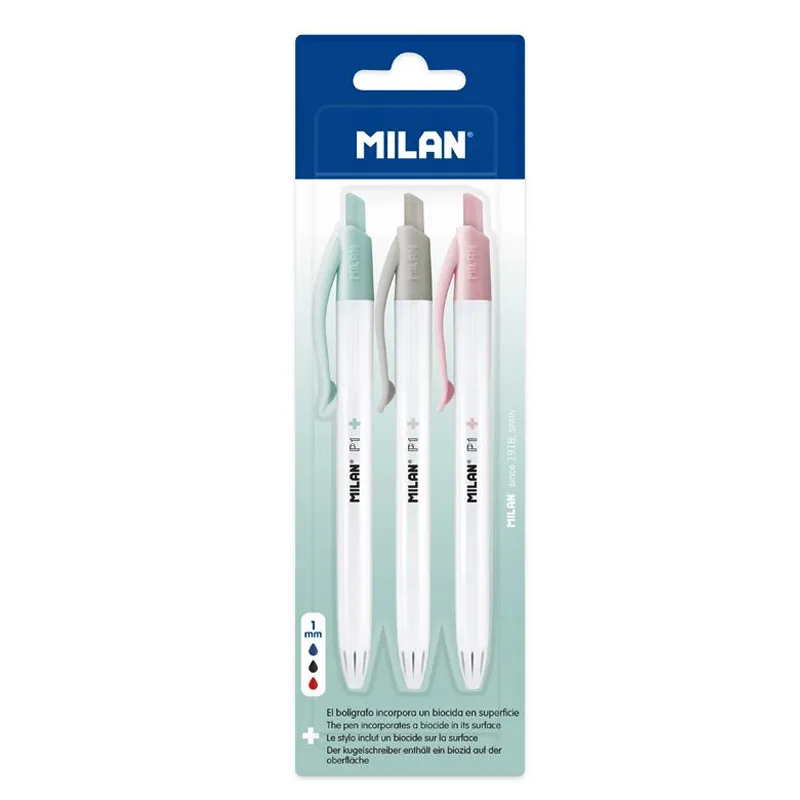 SET 3 BOLIGRAFOS ANTIBACTERIAL P1 AZ NG RJ MILAN — Milan
