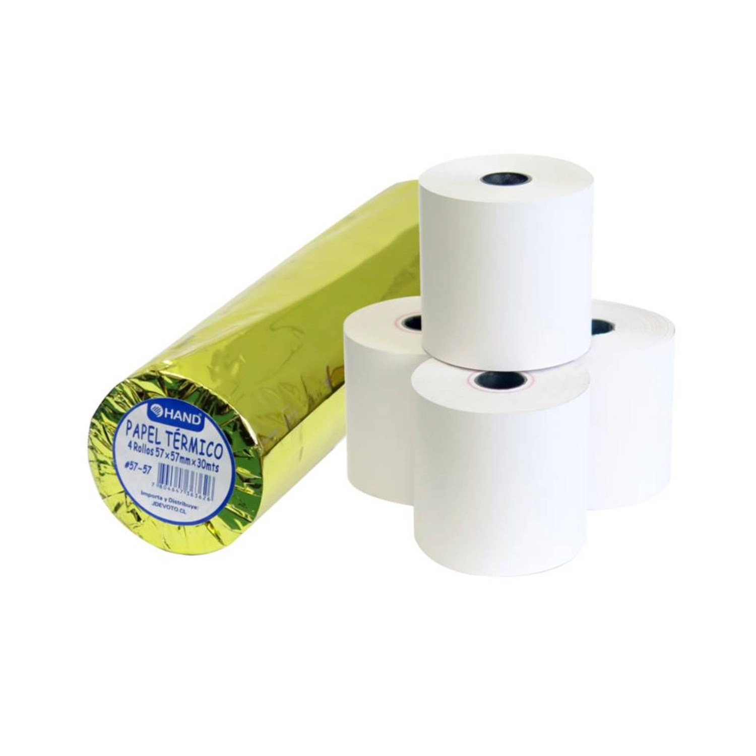 PAPEL TERMICO SET 4 ROLL 57X57MM 30MT HAND — Hand