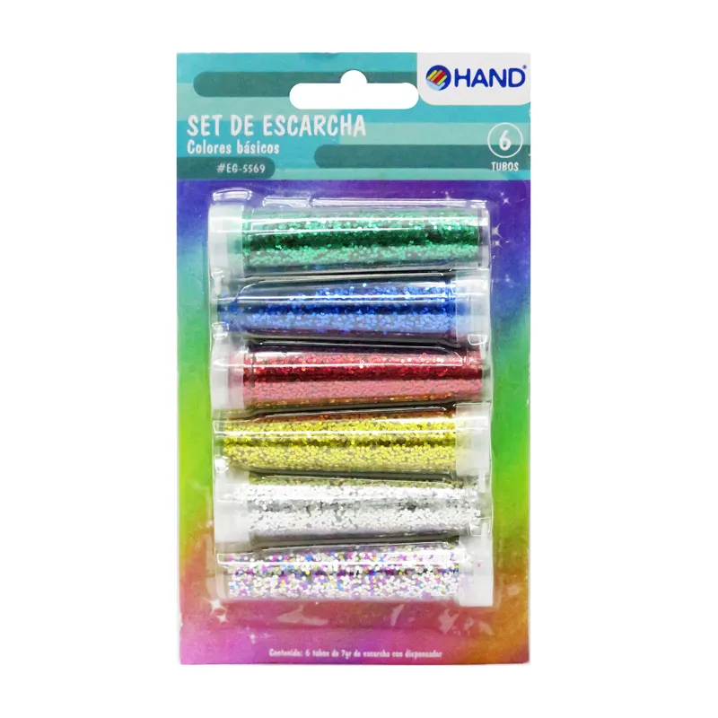 ESCARCHA GLITTER BASICO 7 GM X 6 COLOR — Hand
