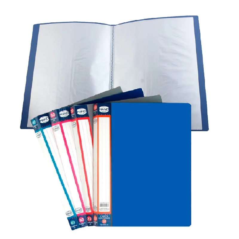 CARPETA CON 30 FUNDAS CRISTAL, TAMAÑO OFICIO HAND — Hand
