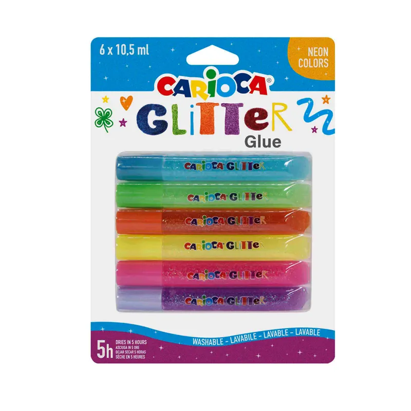 COLA GLITTER 10, 5ML 6 COLORES NEON CARIOCA — Carioca