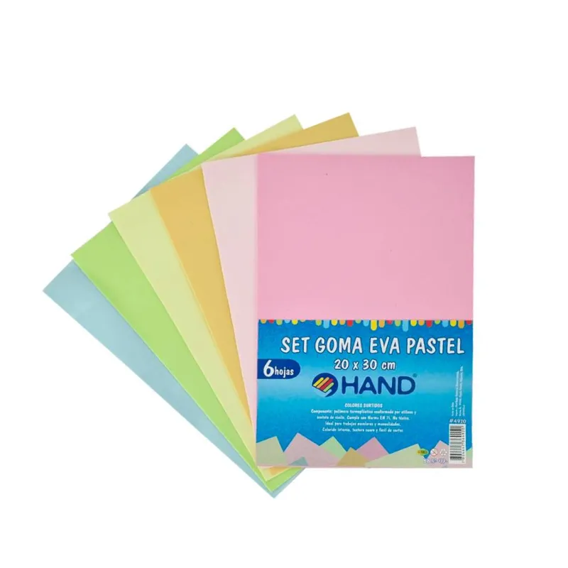 GOMA EVA PASTEL 6 COLORES 20X30CM HAND — Hand
