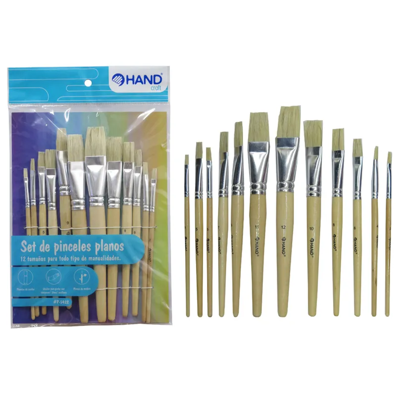 SET 12 PINCELES PLANO MADERA HAND — Hand