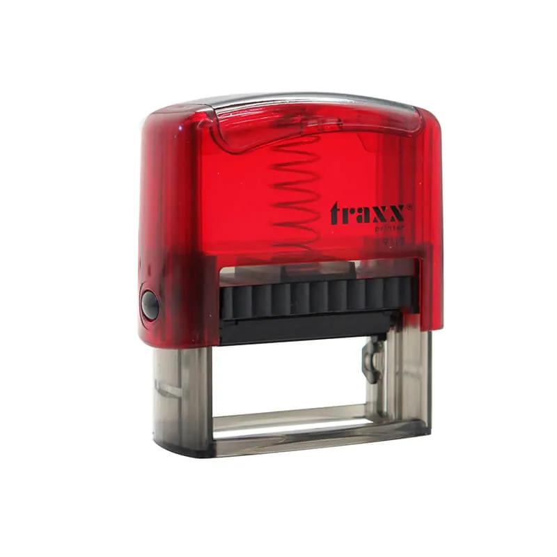 SELLO AUTOM TEXTO 48X18MM TRAS-RJ NEGRA TRAXX — Traxx