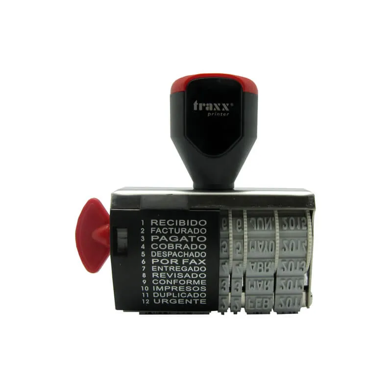 SELLO MANUAL FECHA + 12 LEYENDAS 4MM NEGRA TRAXX — Traxx
