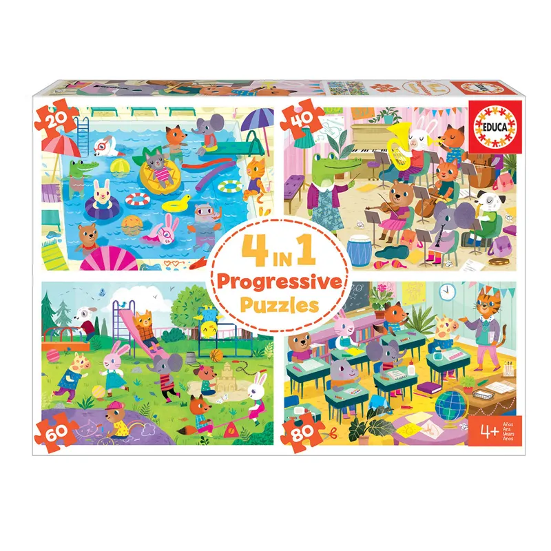 PUZZLE INF 20+40+60+80 PCS 4+ UN DIA EN LA ESCUELA — Educa Borras