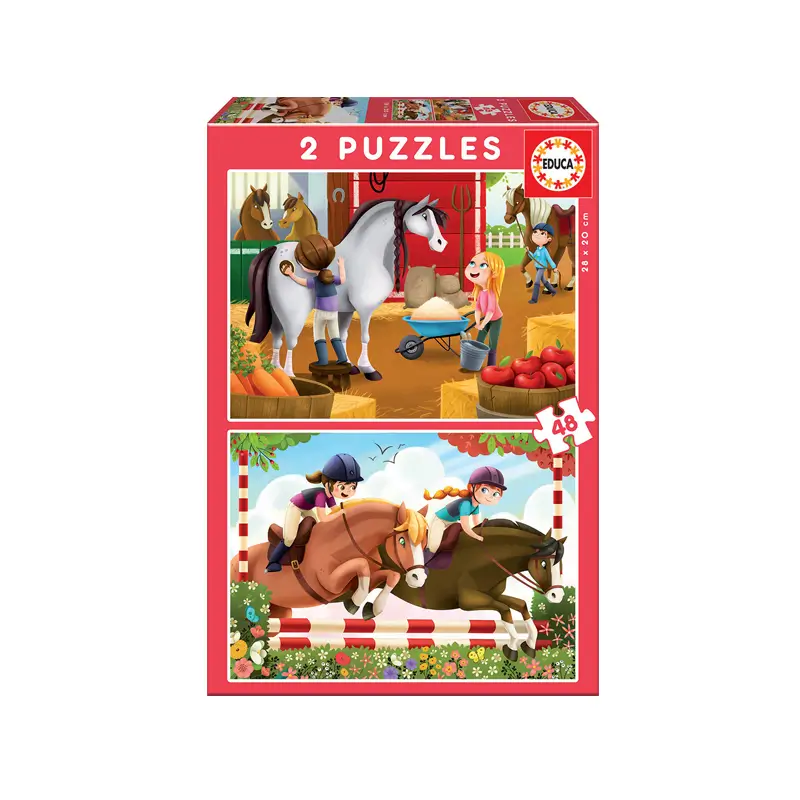 PUZZLE 2X48 PCS, CUIDANDO CABALLOS — Educa Borras